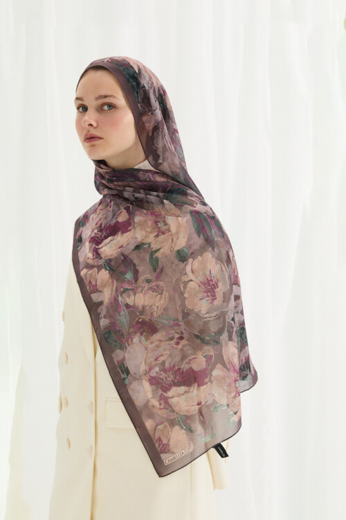 Aura İpek Krep Şal - İncir - Camellia Scarfs