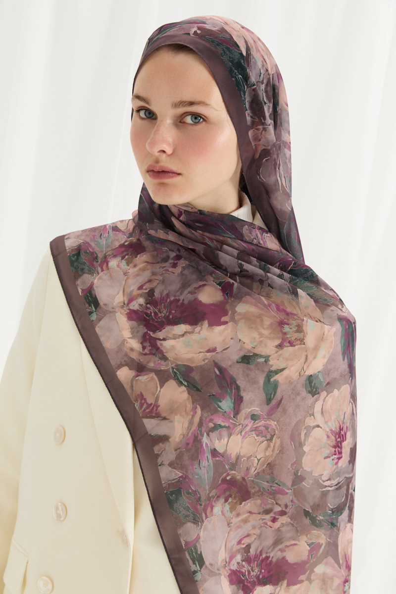 Aura İpek Krep Şal - İncir - 3