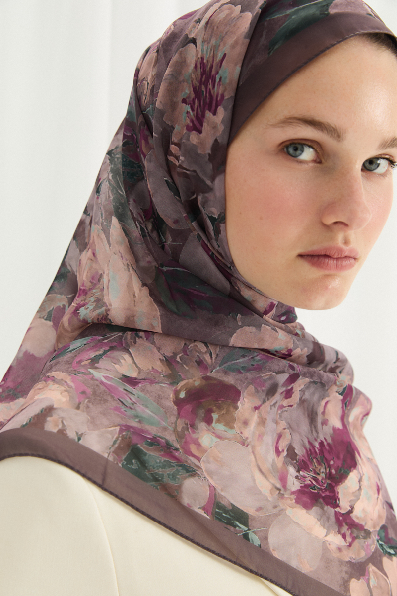 Aura İpek Krep Şal - İncir - 4