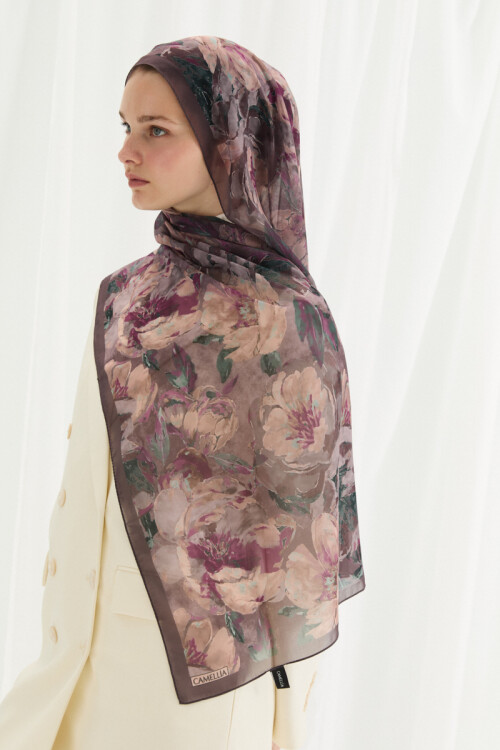 Aura İpek Krep Şal - İncir - Camellia Scarfs (1)