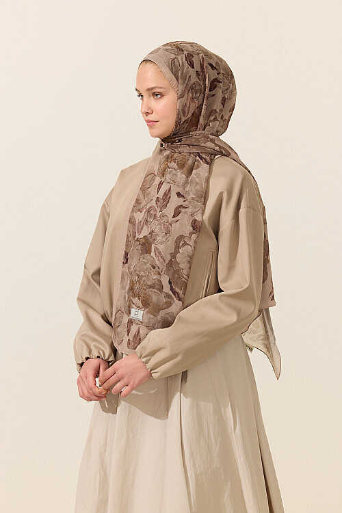 Aura İpek Krep Şal - Kum - Camellia Scarfs