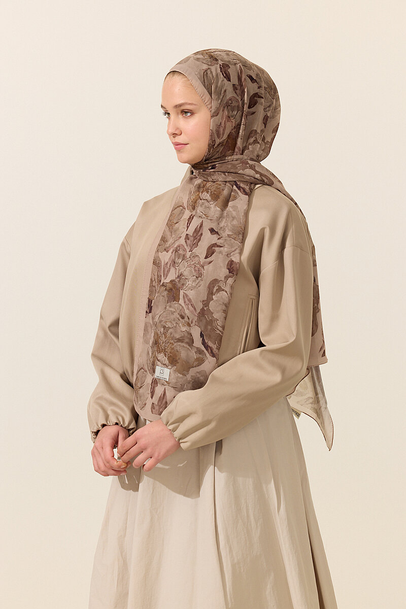 Aura İpek Krep Şal - Kum - 1