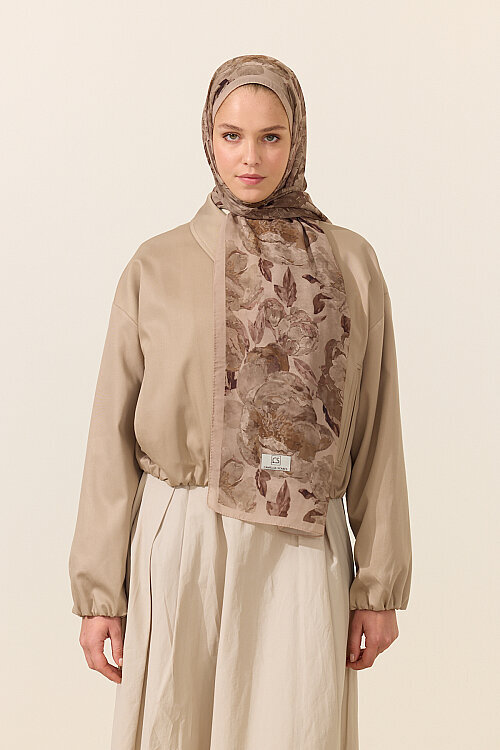 Aura İpek Krep Şal - Kum - Camellia Scarfs (1)