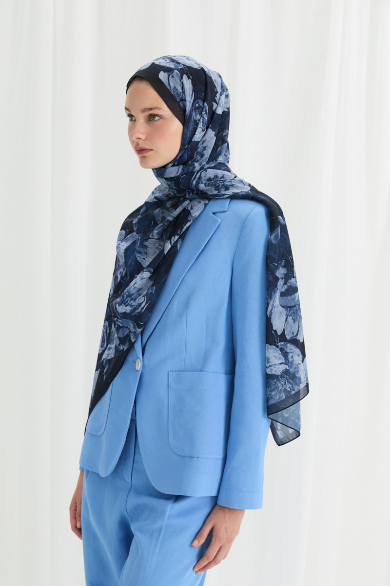 Aura İpek Krep Şal - Lacivert - 3