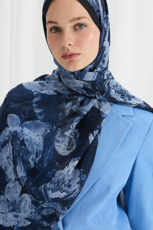 Aura İpek Krep Şal - Lacivert - Camellia Scarfs (1)