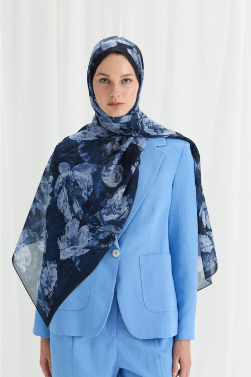 Aura İpek Krep Şal - Lacivert - Camellia Scarfs