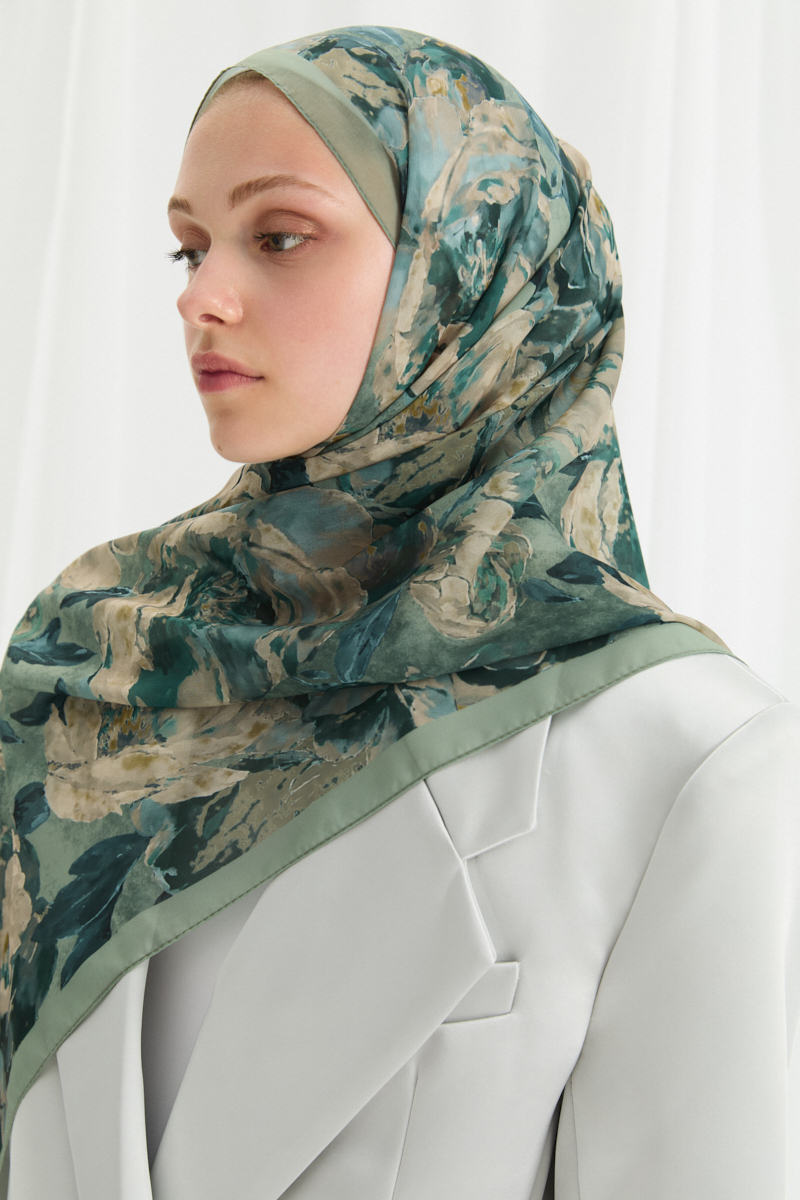 Aura İpek Krep Şal - Mint - 3