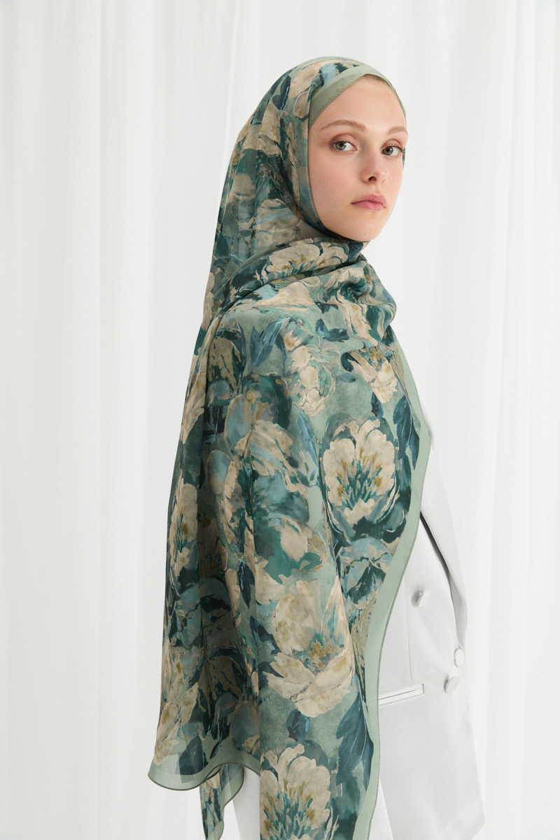 Aura İpek Krep Şal - Mint - 4