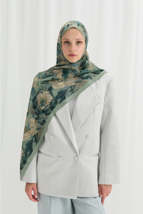 Aura İpek Krep Şal - Mint - Camellia Scarfs