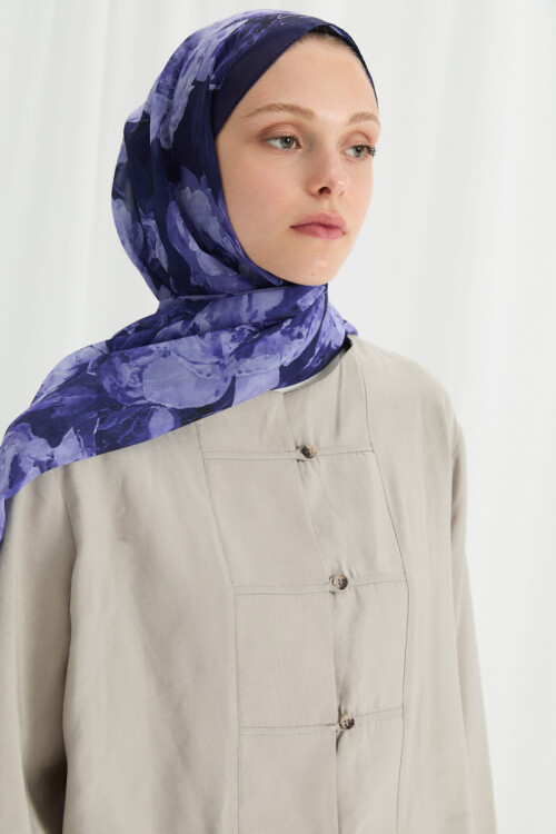 Aura İpek Krep Şal - Morcivert - Camellia Scarfs (1)