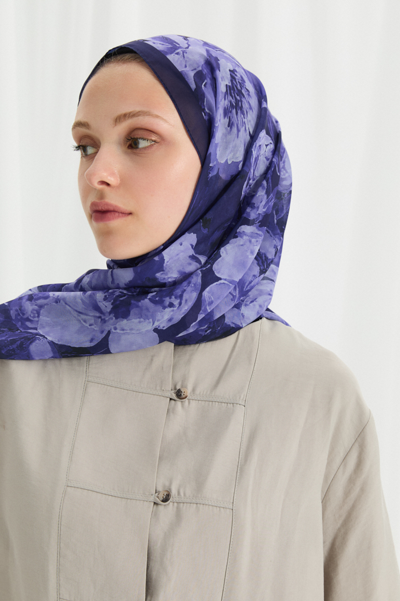 Aura İpek Krep Şal - Morcivert - 3