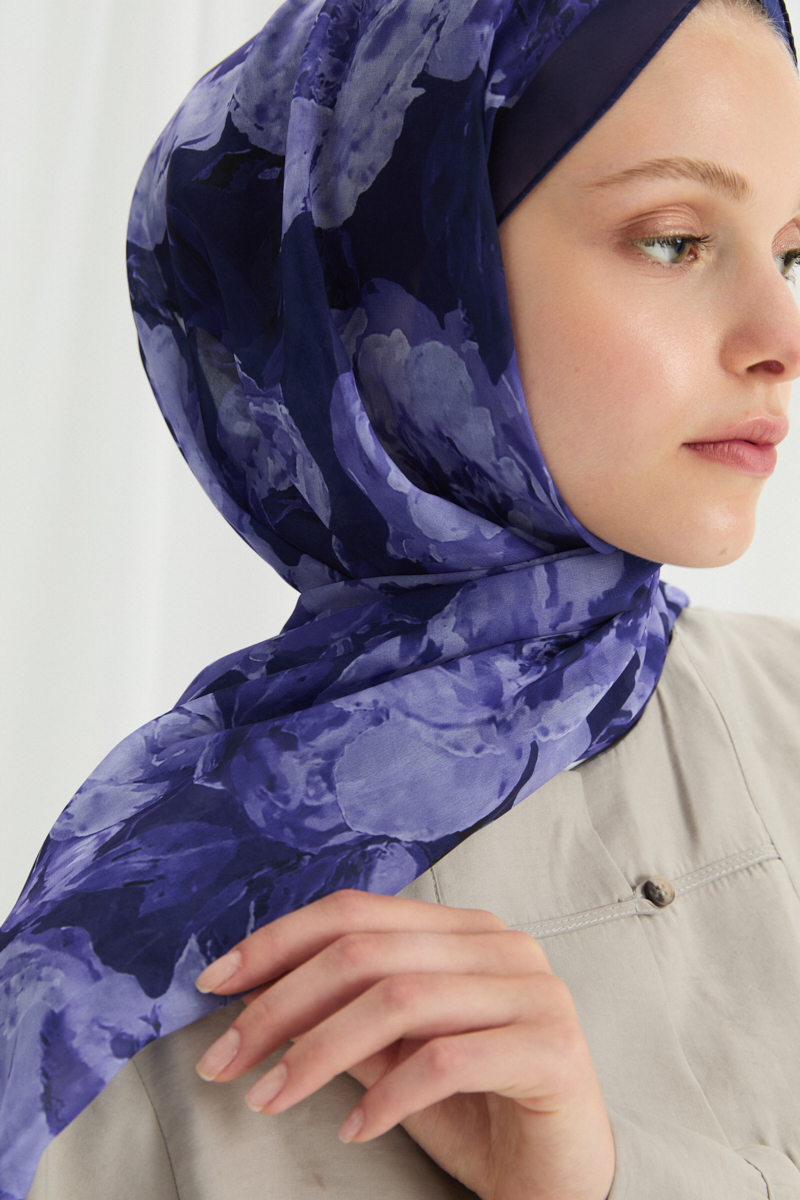 Aura İpek Krep Şal - Morcivert - 4