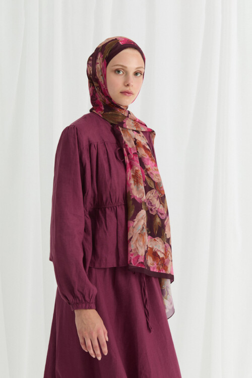 Aura İpek Krep Şal - Mürdüm - Camellia Scarfs