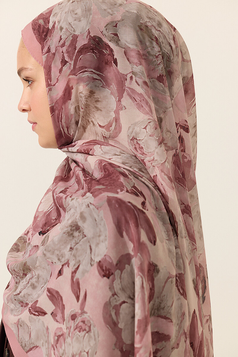 Aura İpek Krep Şal - Pembe - 4