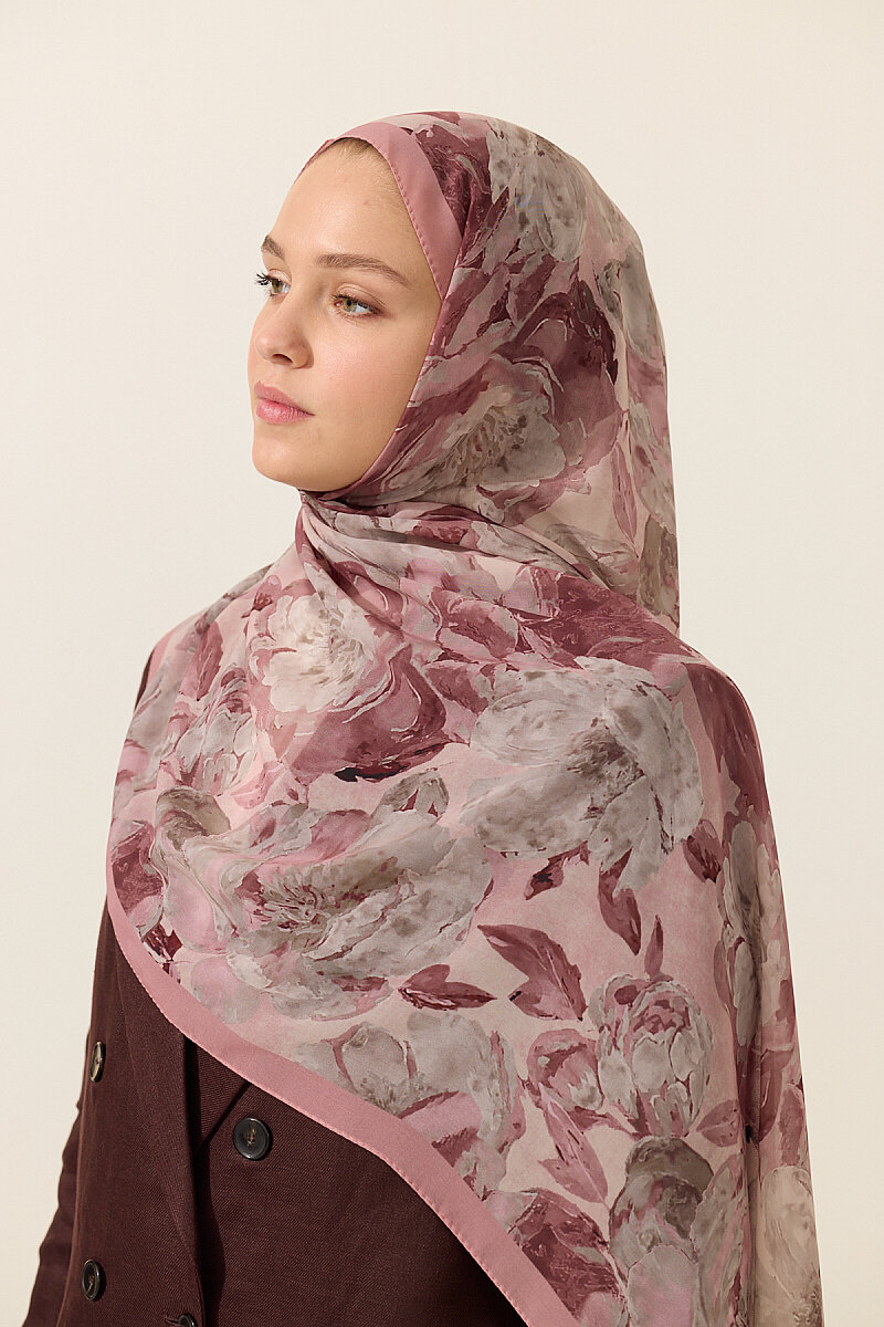 Aura İpek Krep Şal - Pembe - 3