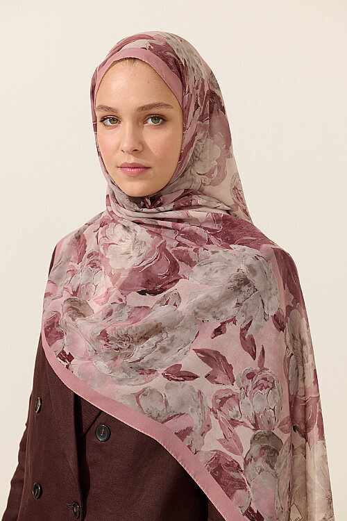 Aura İpek Krep Şal - Pembe - Camellia Scarfs