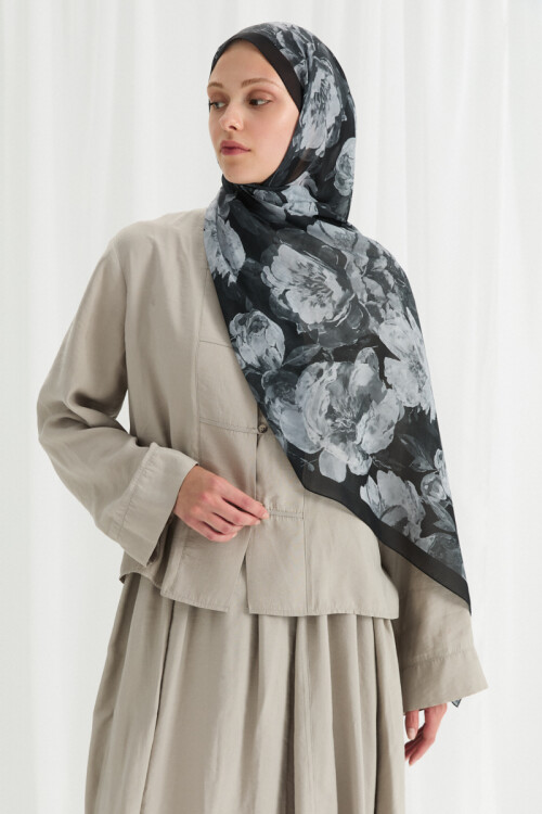 Aura İpek Krep Şal - Siyah - Camellia Scarfs (1)