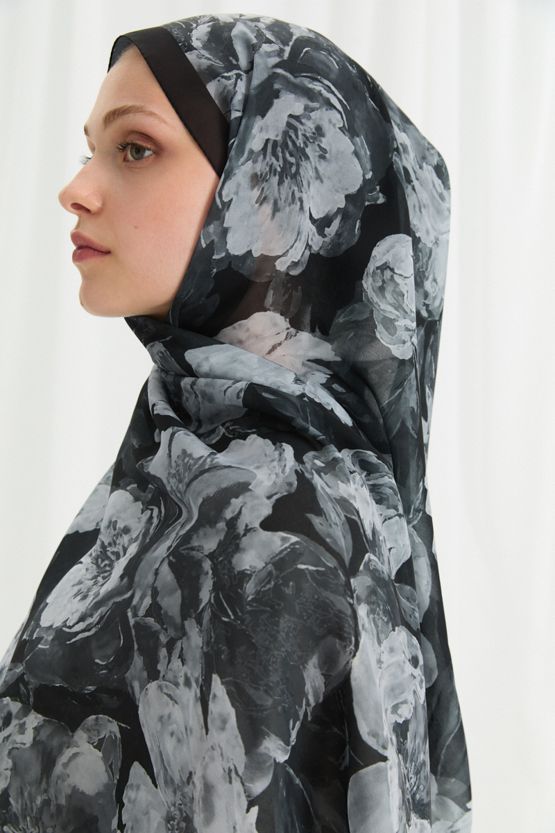 Aura İpek Krep Şal - Siyah - 4