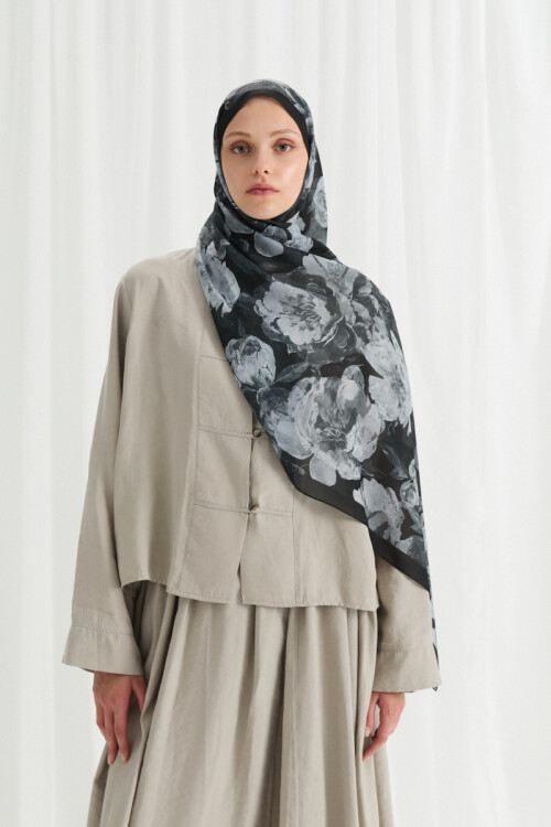 Aura İpek Krep Şal - Siyah - Camellia Scarfs