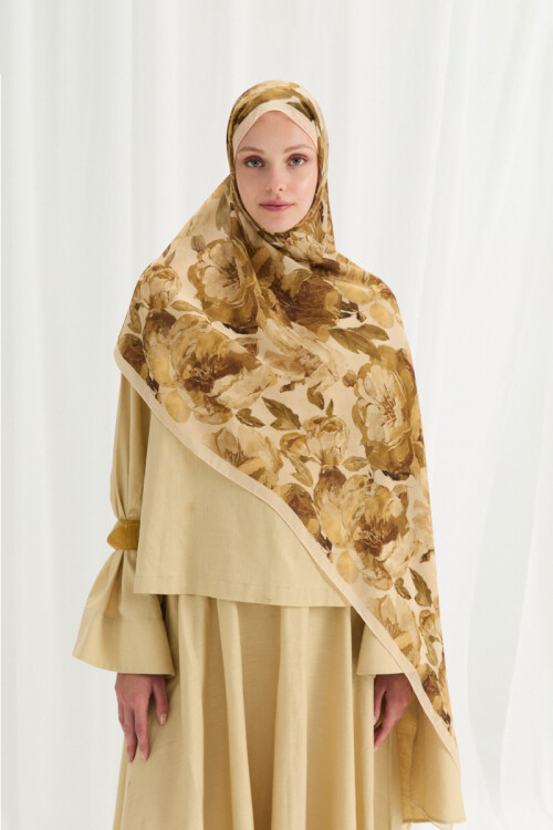 Aura İpek Krep Şal - Tereyağ Sarısı - Camellia Scarfs