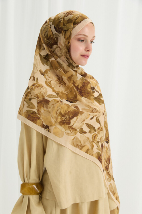 Aura İpek Krep Şal - Tereyağ Sarısı - Camellia Scarfs (1)