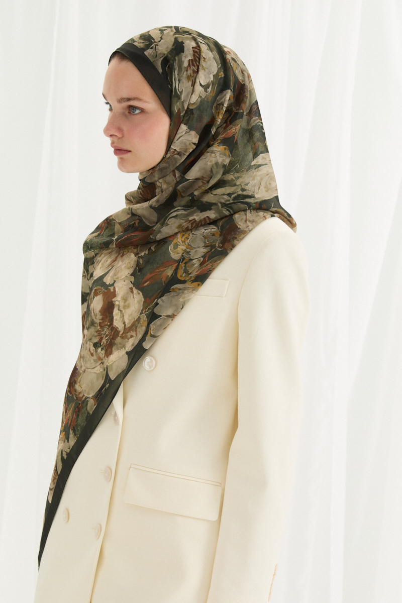 Aura İpek Krep Şal - Yeşil - 3