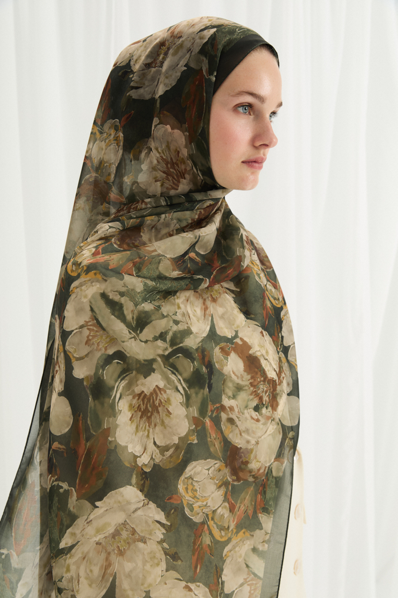 Aura İpek Krep Şal - Yeşil - 4