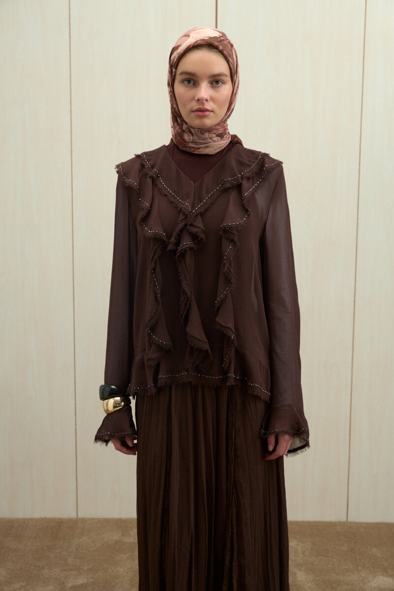 Aura Kraş Eşarp - Kahve - 3