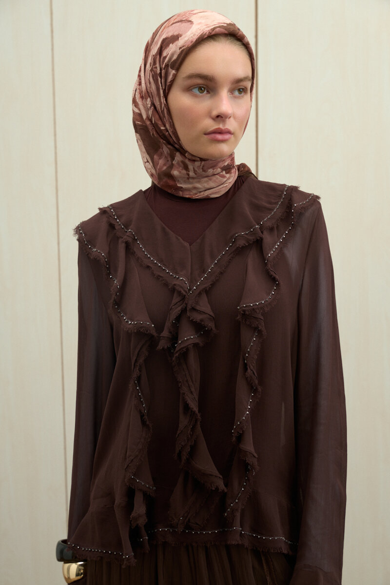 Aura Kraş Eşarp - Kahve - 4