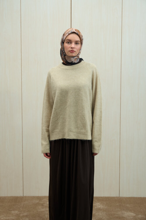 Aura Kraş Eşarp - Siyah Bej - Camellia Scarfs (1)