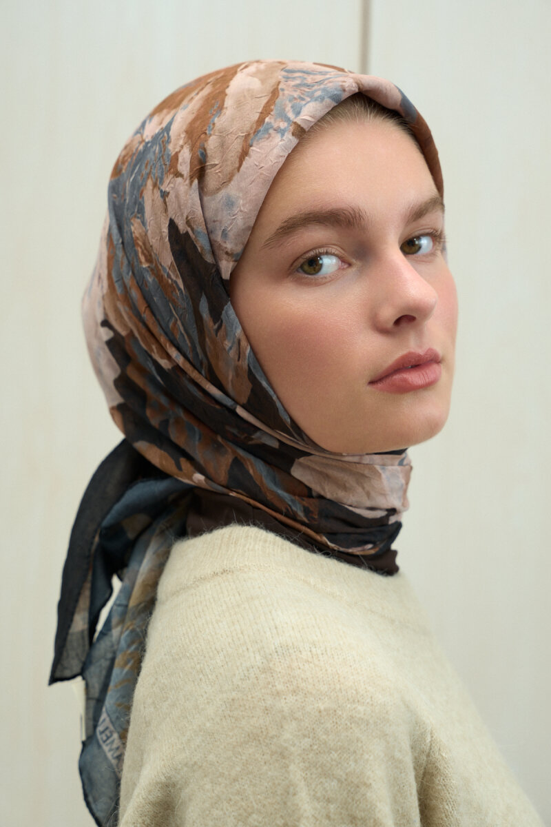 Aura Kraş Eşarp - Siyah Bej - 4