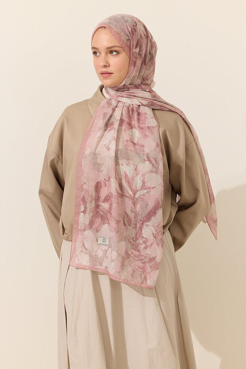 Aveline Soft Pamuk Şal - Pudra - 1