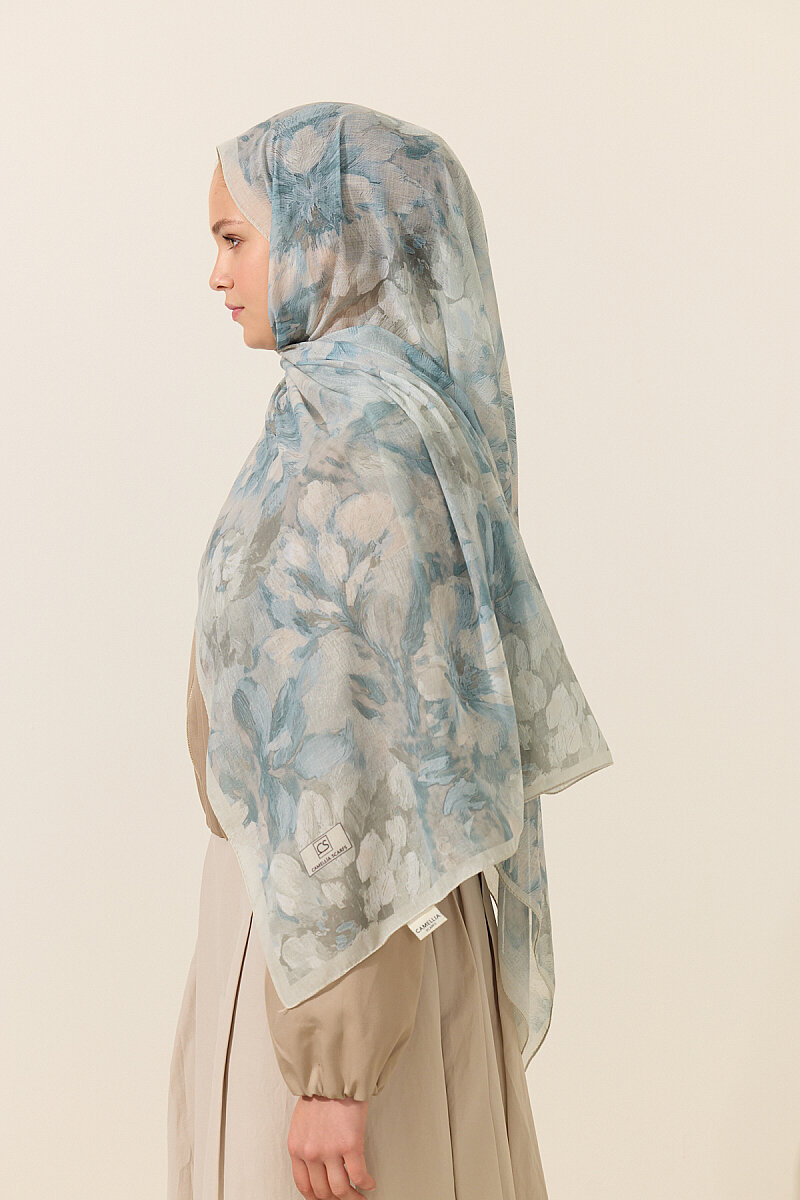Aveline Soft Pamuk Şal - Soğuk Mavi - 3