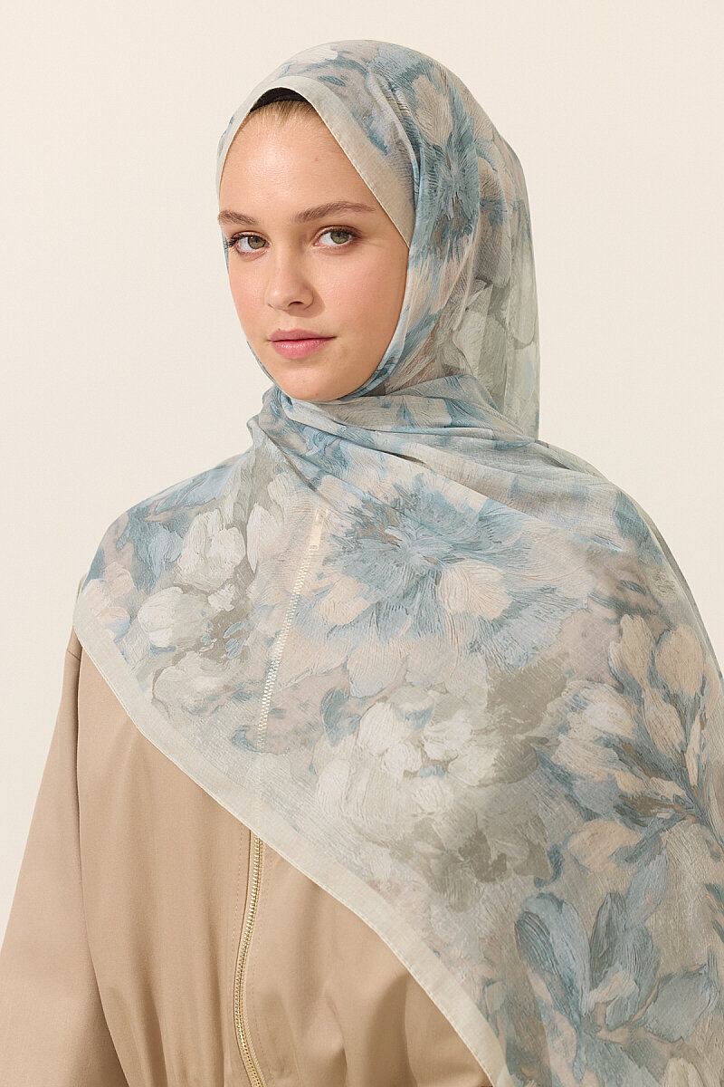 Aveline Soft Pamuk Şal - Soğuk Mavi - 1