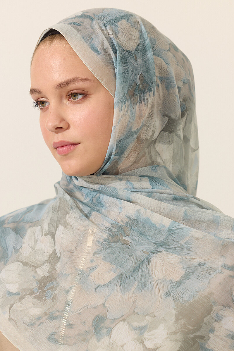 Aveline Soft Pamuk Şal - Soğuk Mavi - 4