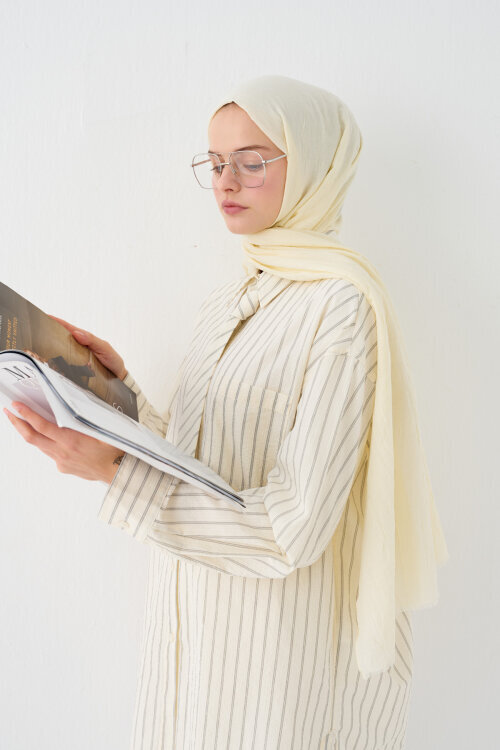 Bambu Kraş Şal - Ekru - Camellia Scarfs