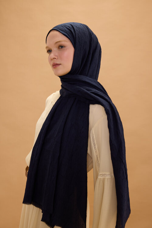 Bambu Kraş Şal - Lacivert - Camellia Scarfs (1)