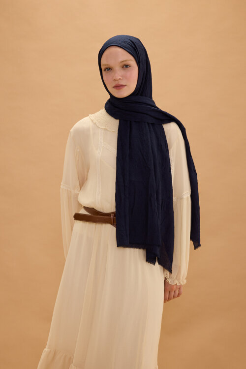 Bambu Kraş Şal - Lacivert - Camellia Scarfs