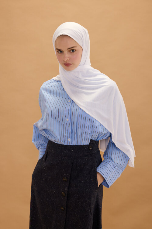 Bambu Penye Şal - Beyaz 