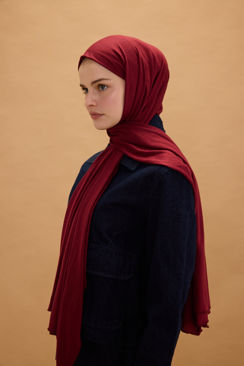 Bambu Penye Şal - Bordo - 3