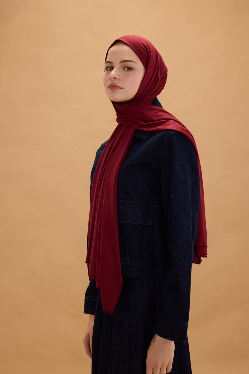 Bambu Penye Şal - Bordo - 1