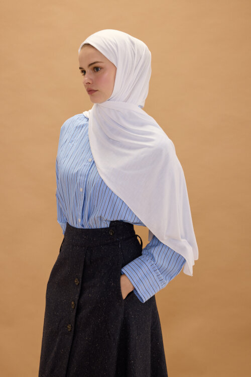 Bambu Penye Şal - Beyaz - Camellia Scarfs (1)