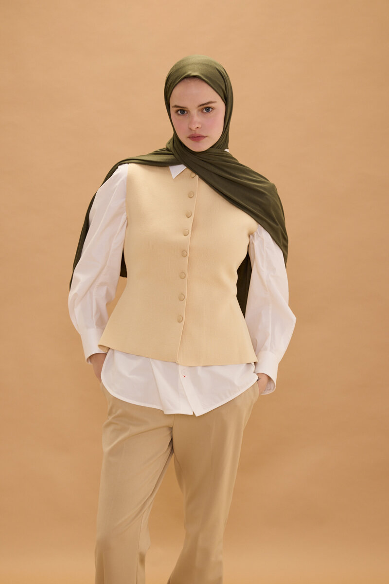 Bambu Penye Şal - Haki - 1