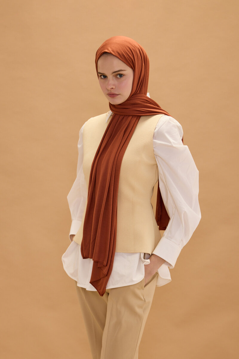 Bambu Penye Şal - Kiremit - 1
