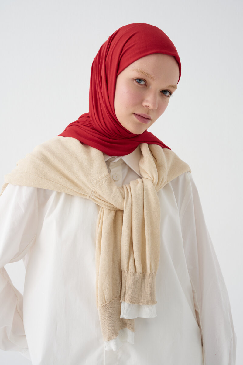 Bambu Penye Şal - Kırmızı - 4