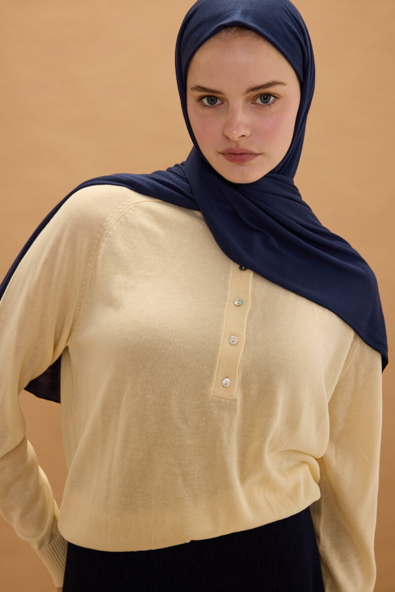 Bambu Penye Şal - Lacivert - 3