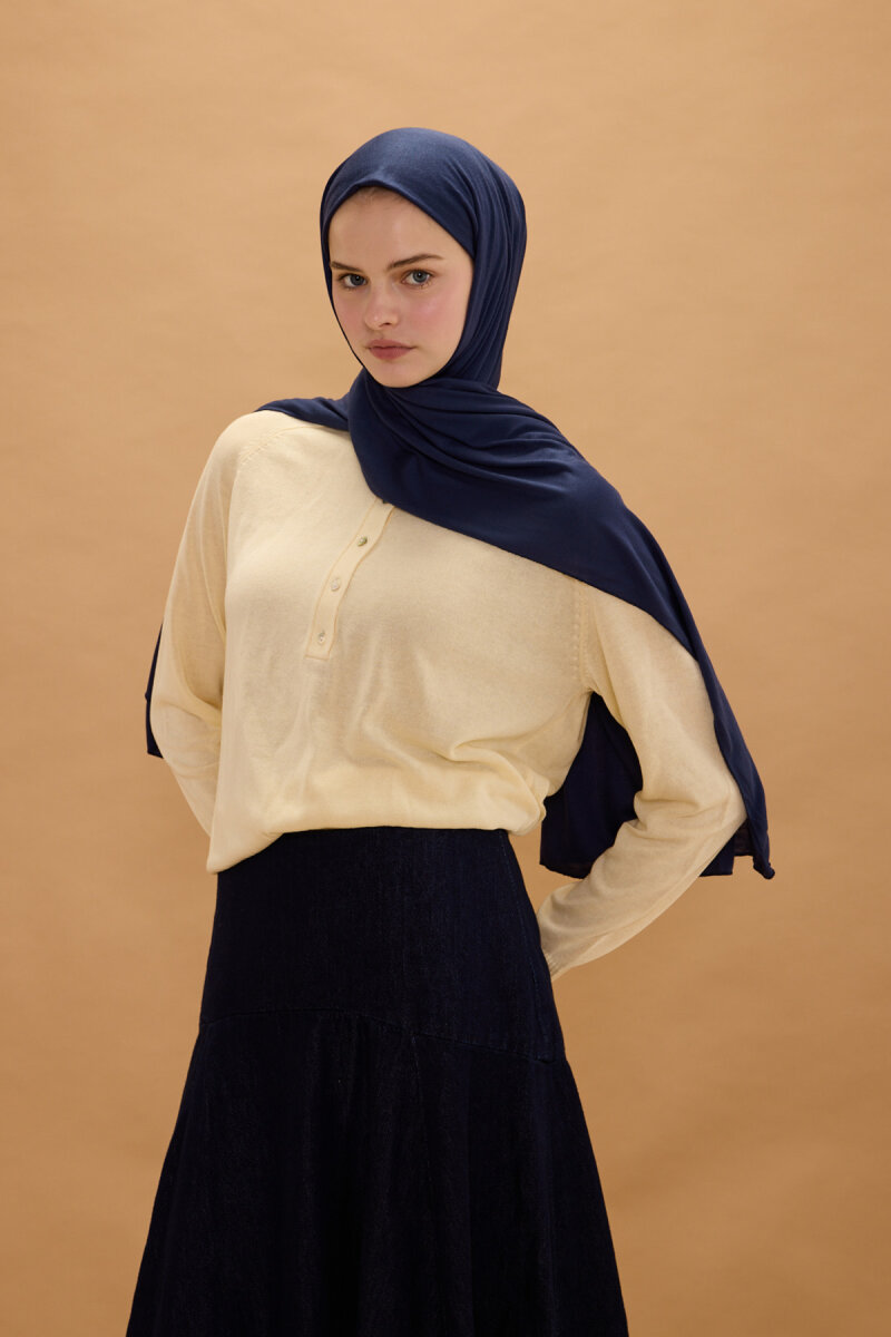 Bambu Penye Şal - Lacivert - 1