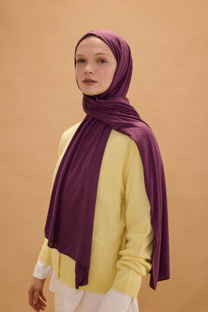 Bambu Penye Şal - Mor - 1