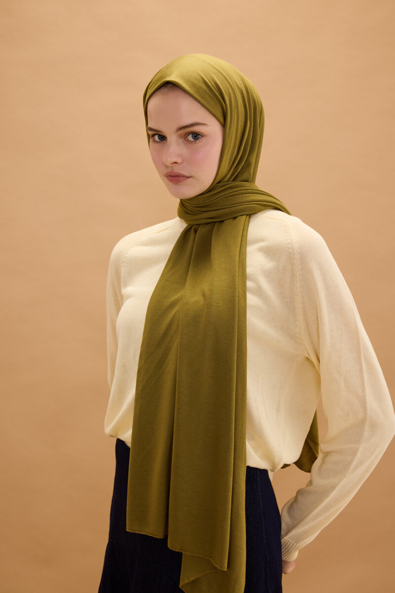 Bambu Penye Şal - Yağ Yeşili - 1