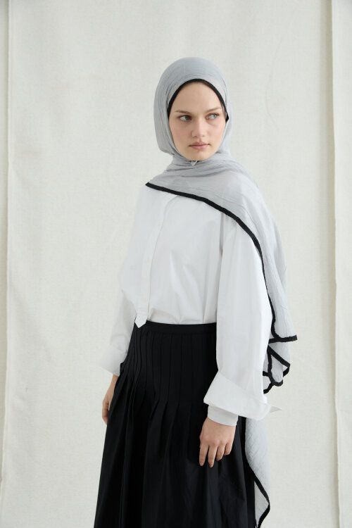 Biyeli Müslin Şal - Gri - Camellia Scarfs (1)